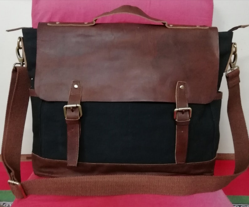Personalized Waxed Canvas Messenger Bag Men Satchel Briefcase Etsy