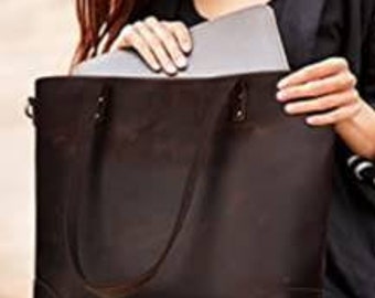 Genuine Leather Tote Bag Leather Anniversary Wedding Gift for Women Men Zipper Leather Purse Custom Gift for Her Travel Essential Cyber Sale