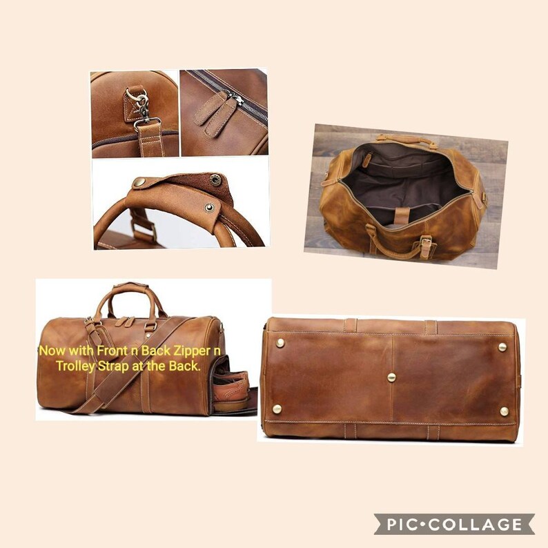 Handmade Leather Duffle Bag with Shoe Compartment Personalized Large Weekend Bag Vacation Holidays Travel Bag Best Men Gift Groomsmen Gift image 3