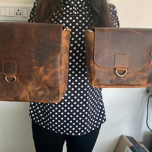 Vintage läderväska, handväska med handtag, axelväska, messengerväska, crossbodyväska damväska i läder, tre storlekar bild 4