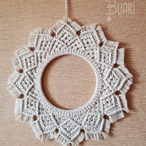 Macrame Mandala Wreath: Round Cotton Wall Hanging (16.1" Diameter)