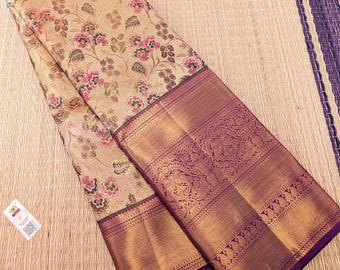 Golden Pure Kanjivaram Tissue Silk Bridal Saree with 1 Gram Zari