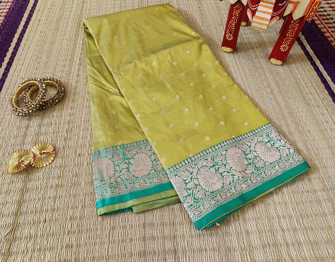 Green Banarasi Handloom Pure Katan Silk Saree - Etsy