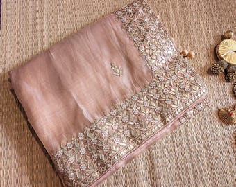 Pale Peach Tissue Organza Gota Patti Saree
