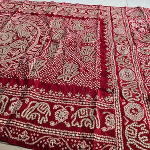 Red Gaji Silk Bandhani Dupatta | Gota Patti & Zardozi Work | Pure Silk Handcrafted Dupatta | Indian Festive Wear | 2.5 Mtrs