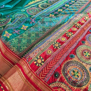 Green Pure Ilkal Silk Lambani Threadwork Saree