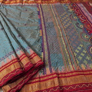 Sage Green Pure Ilkal Silk Lambani Handwork Saree