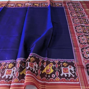 Blue Patola Silk Dupatta | Pure Mulberry Silk | Single Ikat Weave | Traditional Indian Dupatta | Trousseau Essential | 2.5 Mtrs