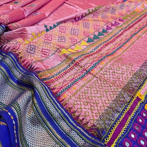 Pink Pure Ilkal Silk Lambani Handwork Saree