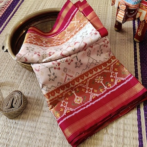 White Pure Mulberry Silk Rajkot Patola Saree
