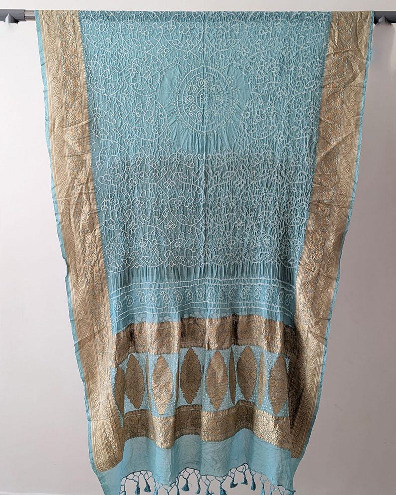 Powder Blue Banarasi Khaddi Georgette Rai Bandhej Dupatta - Etsy Canada