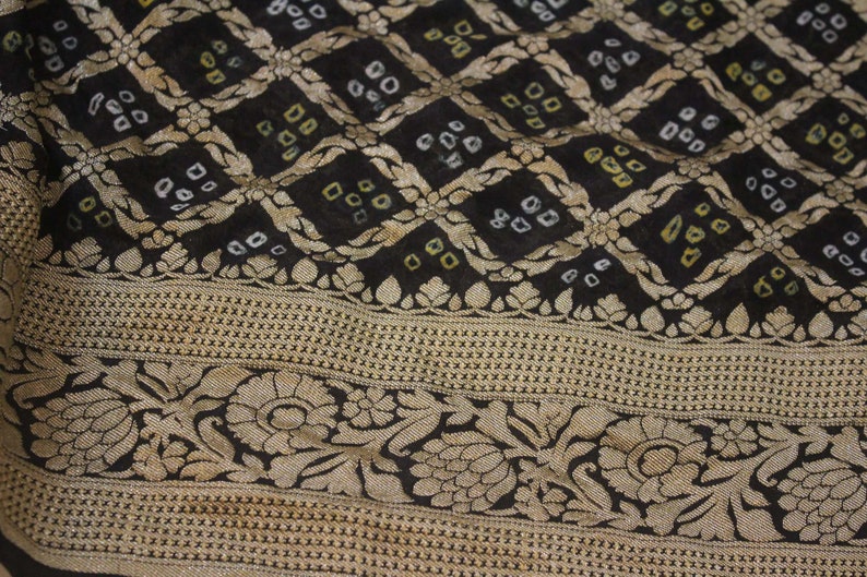 Black Pure Khaddi Georgette Banarasi Bandhani Saree