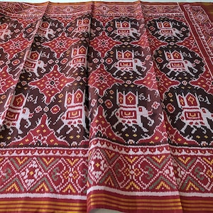 Maroon Patola Silk Dupatta | Pure Mulberry Silk | Single Ikat Weave | Traditional Indian Dupatta | Trousseau Essential | 2.5 Mtrs