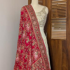 Red Banarasi Handloom Georgette Meenakari Bandhani Dupatta