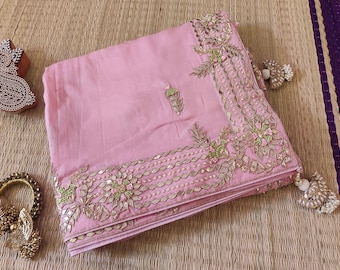 Pink Pure Organza Gota Patti Handwork Saree