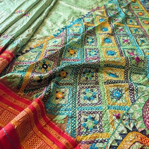 Pista Green Pure Ilkal Silk Lambani Handwork Saree