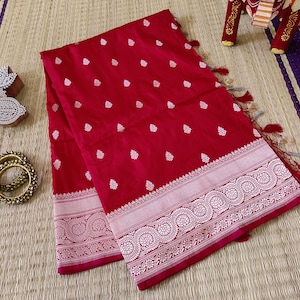 Red Pure Banarasi Katan Silk Konia Sona Rupa Saree
