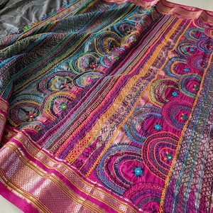 Grey Pure Ilkal Silk Lambani Handwork Saree