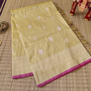 Lime Yellow Banarasi Handloom Pure Katan Silk Saree