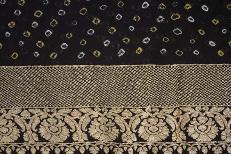 Black Pure Khaddi Georgette Banarasi Bandhani Saree