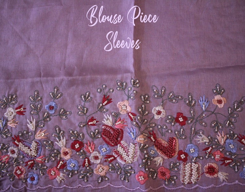Blouse piece view of matching lilac organza blouse fabric