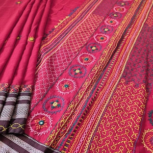 Red Ilkal Cotton Saree with Lambani Handwork