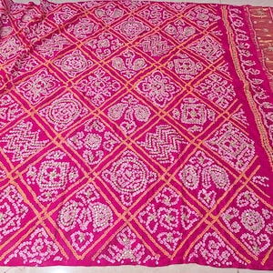 Pink Gaji Silk Bandhani Dupatta | Gota Handwork | Pure Silk Traditional Dupatta | Festive & Ethnic Wear | 2.5 Mtrs