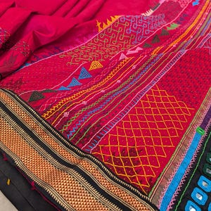 Red Black Pure Ilkal Silk Lambani Handwork Saree