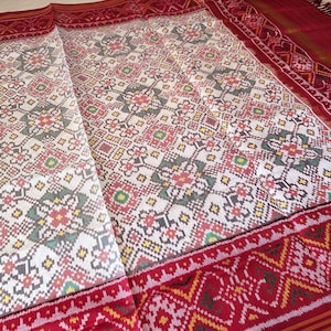 White Red Pure Mulberry Silk Patola Dupatta
