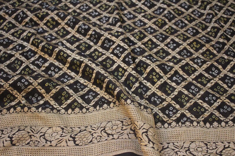 Black Pure Khaddi Georgette Banarasi Bandhani Saree