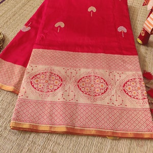 Red Banarasi Handloom Katan Silk Meenakari Saree