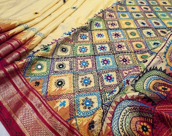 Pale Yellow Pure Ilkal Silk Lambani Handwork Saree - Etsy