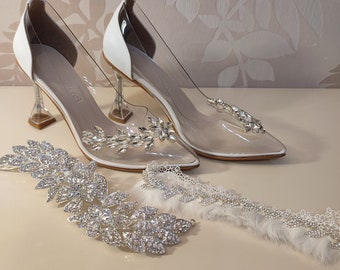 Bridal wedding set of 3 Wedding Shoes, wedding garters, Wedding Sandals, Bridal Sandals, White wedding shoes, Wedding shoes