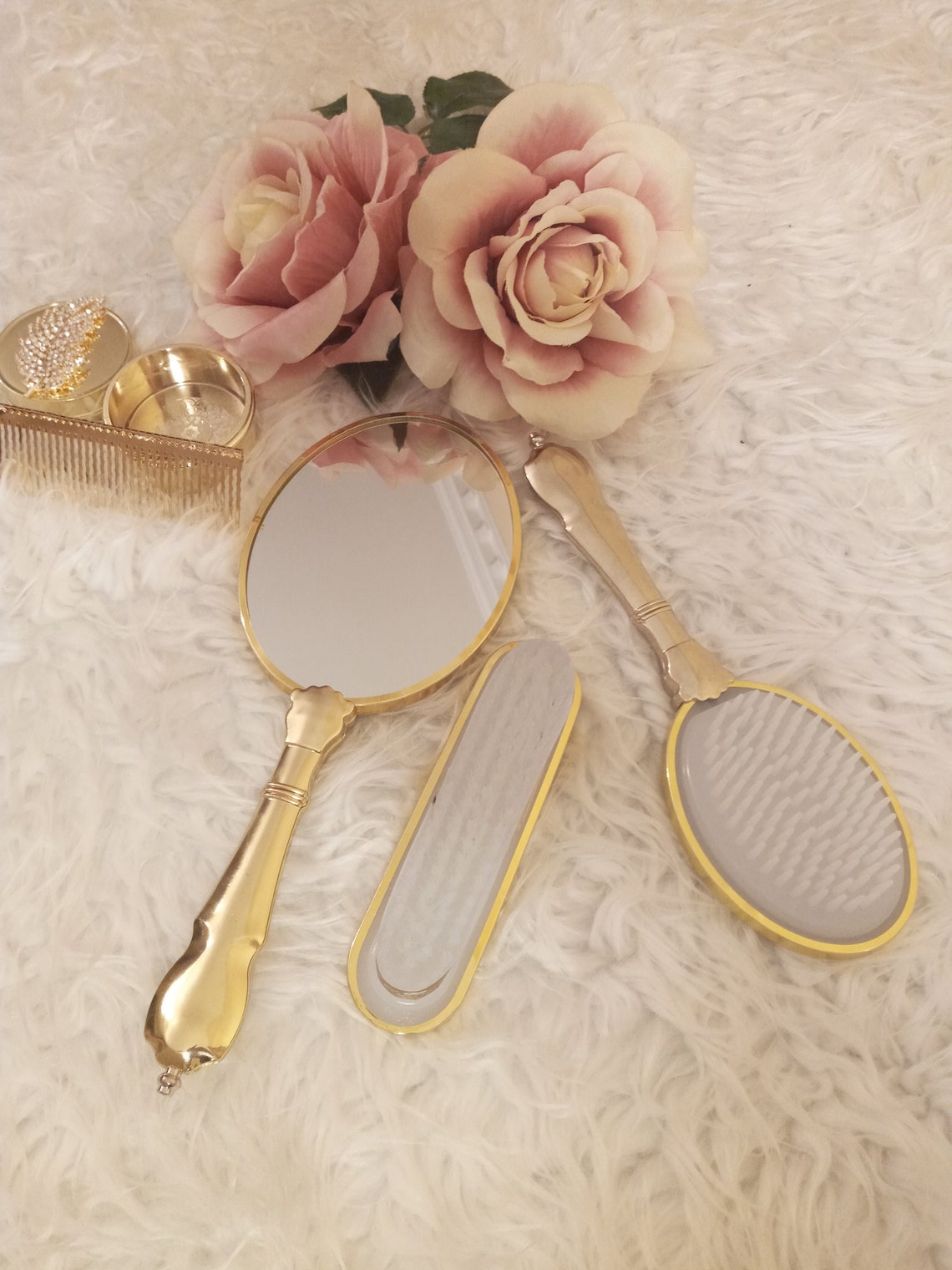 Brush set brush and mirror set mirror and comb set brush Etsy
