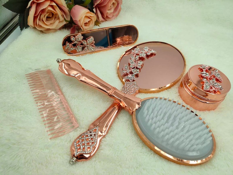 Personalized Bronze Brush and Mirror Set Mirror and Comb Set Etsy