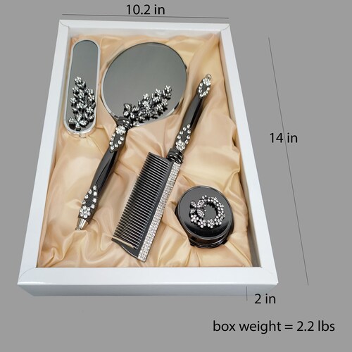 Personalized Brush Mirror and Comb Set Makeup Gold Hand Held Etsy