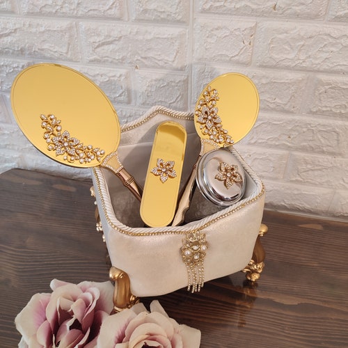 Personalized Brush Mirror and Comb Set Makeup Gold Hand Held Etsy
