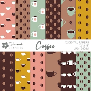 Coffee Digital Paper Pack, Scrapbook-Papiere und Hintergründe, Kaffeetassen, Kaffeebohnenmuster / SP008