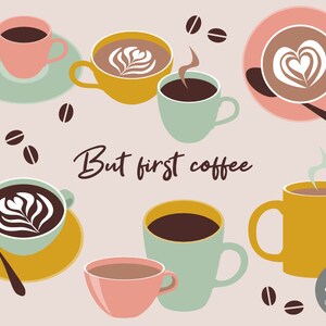 Coffee Cups Clipart Images, Vector Graphics, Digital Clip Art, Digital Illustrations, Coffee Latte, Espresso, Coffee Lover / SC001