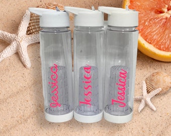 Personalised Infused Water Bottle, Custom Tumbler,Clear Beach Inspired Tumbler,Bridesmaids Gift,Tropical Themed Gift, Bachelorette Gift,