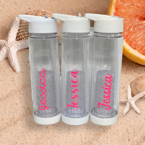 Personalised Infused Water Bottle, Custom Tumbler,Clear Beach Inspired Tumbler,Bridesmaids Gift,Tropical Themed Gift, Bachelorette Gift,