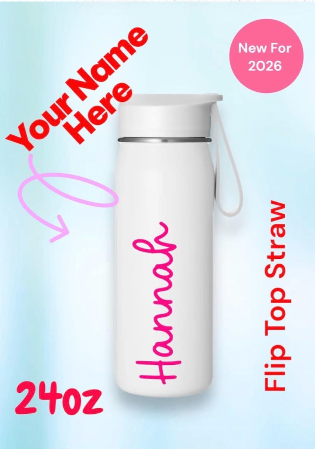 NEW Release 24oz Personalized Stainless Steel White Water Bottle Custom ...