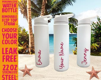 Water Bottle With Name, Personalized tumbler with straw,Summer Beach Themed, Gift for Bachelorette Group Party,New Font for 2025, Insulated.