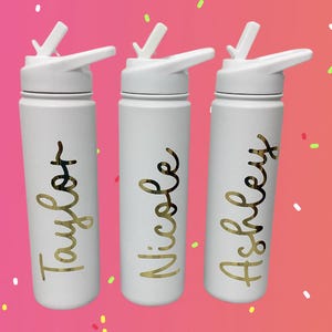 Personalized Sports Bottle Bridesmaid Tumbler W/Name,Tropical Themed Gift,Bachelorette Gift,Insulated White Metal Water Bottle Proposal Gift