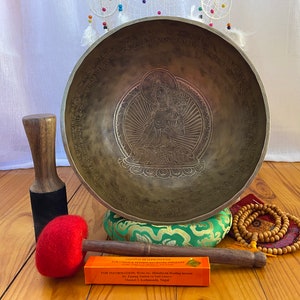 12 inches Diameter Mantra carved singing bowl-Green tara Etched singing bowl-Meditation Bowl-Master Healing singing Bowl from Nepal