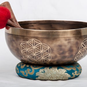 Green Tara Carved Singing Bowl: Handmade Himalayan Chakra Bowl (10 inch)