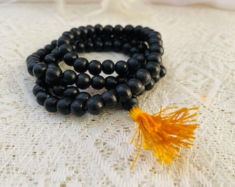 Black wood Mala-Prayer beads-108 Beads,japamala-Handmade in Nepal-Blessed by Monk-Mala for pray-Religious mala