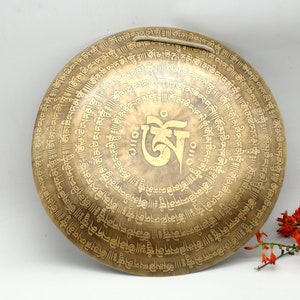 12 inches Diameter Mantra Carved Gong-handmade gong-Chakra healing gong-Mantra Blessed Himalayan gong-Best for Healing, meditation and peace