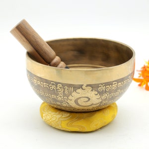 Mantra Carved Singing Bowl (6 inches): Handmade Chakra Balancing Bowl with Mallet