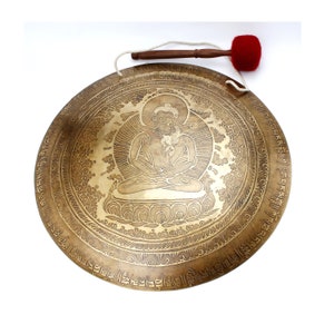 Buddha Shakti Carved Himalayan Gong: Sound Healing & Chakra Balance